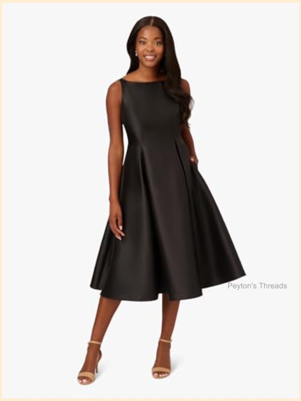 Sleeveless Tea Length Cocktail Dress Fit & Flare Boat Neck - Picture 2 of 7